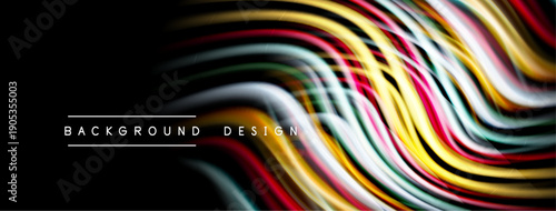 Abstract colorful lines flow dynamically over black background. Modern design element for digital projects, presentations.