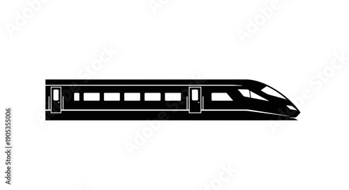 Modern High Speed Train Silhouette Side View Black and White.