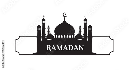 Ramadan mosque illustration with crescent moon and minarets on a banner