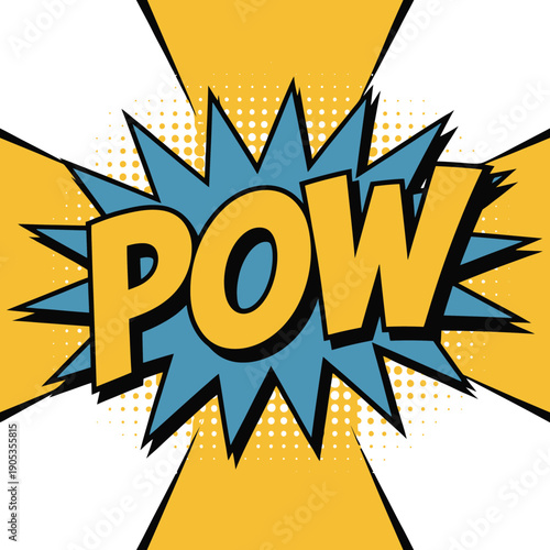 POW Comic Book Explosion Burst Vector Art with Halftone Dots and Yellow Background