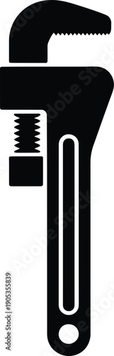 Pipe Wrench Vector Silhouette, Plumbing Tool for Construction and Repair