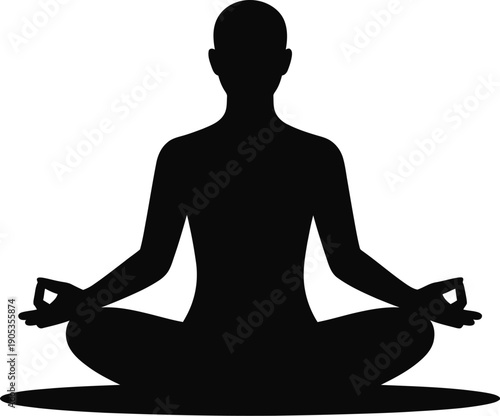 Silhouette of person meditating in lotus pose, vector illustration, zen, mindfulness, yoga