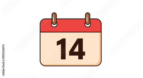 Simple Vector Illustration of a Calendar Page Showing the Number 14