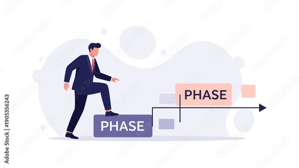 Fototapeta premium Businessman climbing steps of phases, business progress and strategy concept