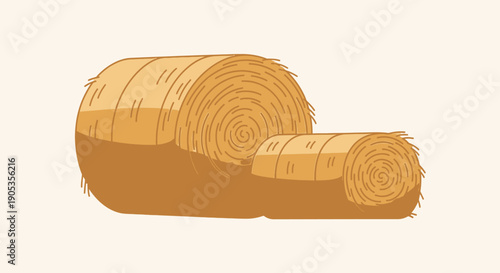 Stylized illustration of two rolled hay bales on a simple background