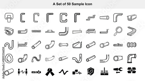 Collection of fifty black and white vector icons representing various concepts