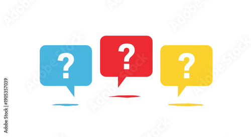 Question mark speech bubble illustration set with colorful chat icons in flat vector style for FAQ, support, communication and problem solving design