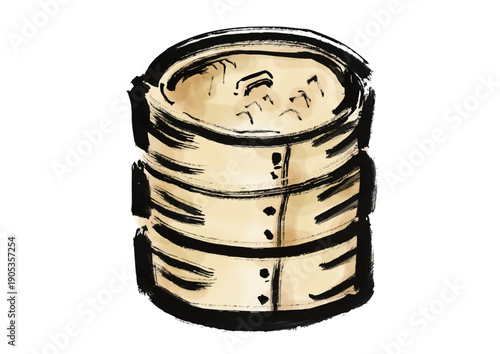 蒸篭の和風筆イラスト素材