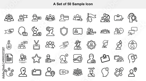 Collection of fifty simple line icons depicting various objects and concepts