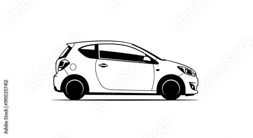 Modern White Hatchback Car Side View Illustration.