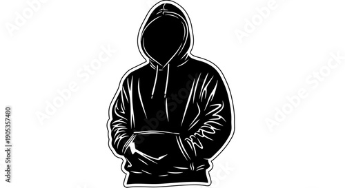 Mysterious Figure in Black Hoodie Silhouette with Hands in Pockets.