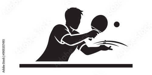 Table tennis player icon hitting ping pong ball dynamic silhouette sport game athlete skill competition recreation fun