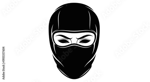 Mysterious Ninja Masked Face Silhouette Illustration.