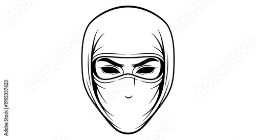 Mysterious Ninja Masked Face with Intense Eyes Illustration.