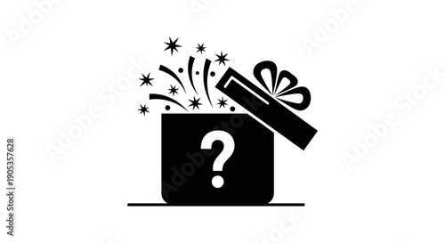 Mystery Gift Box Icon with Question Mark and Confetti.
