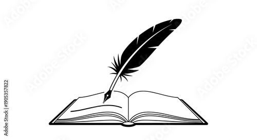 Open Book With Quill Pen Writing Symbol.