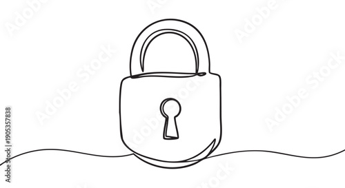 Minimalist padlock with a prominent keyhole created from a single continuous black line, an elegant illustration of security, privacy, and protection