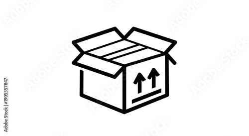 Open Cardboard Box with Upward Arrows Icon.