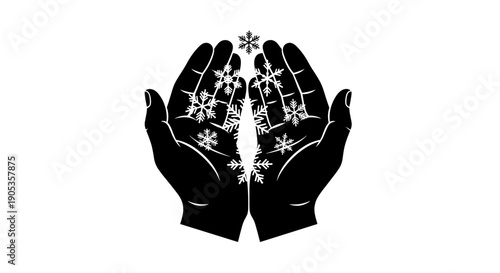 Open Hands Catching Falling Snowflakes Illustration.