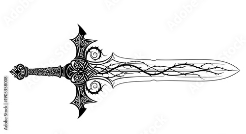 Ornate Fantasy Sword with Thorny Vine Design.