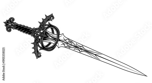 Ornate Gothic Dagger with Intricate Detailing and Sharp Blade.