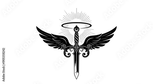 Ornate Sword with Angel Wings and Halo.