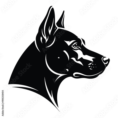 Black silhouette of a Doberman dog's head, portraying loyalty, protection, or a breed emblem.