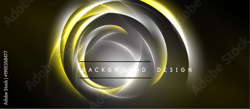 Abstract circular design. Golden, silver swirls create dynamic visual effect. Dark background emphasizes glowing layers, modern aesthetic.