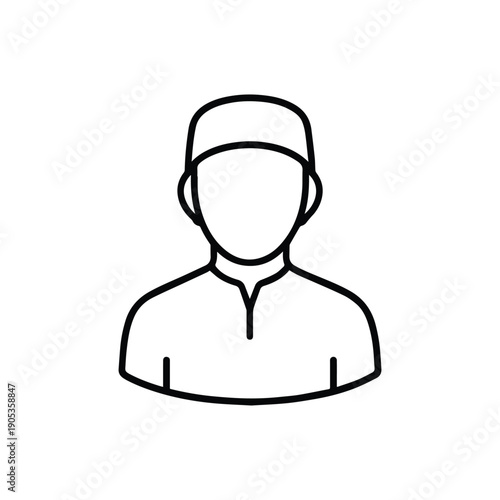 Simple line art icon of a muslim man wearing a kufi isolated on white background