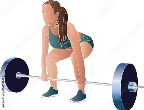 vector illustration of young woman doing a deadlift exercise with weights.