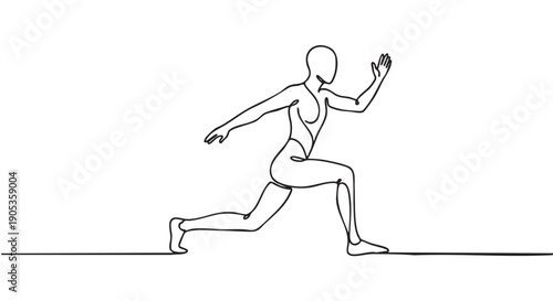 Continuous single line drawing of a running person in a dynamic sprinting pose, showcasing a minimalist and modern artistic style with elegant, flowing contours and a sense of motion