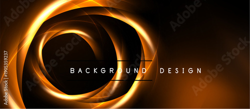 Dynamic orange swirls create captivating vortex effect. Dark background emphasizes glowing lines, modern design element.