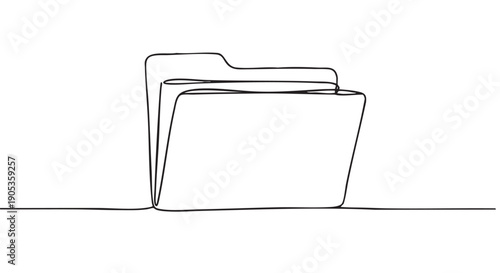 Single continuous line drawing of a file folder icon representing office organization, data management, and paperwork in a simple, minimalist, and modern artistic style