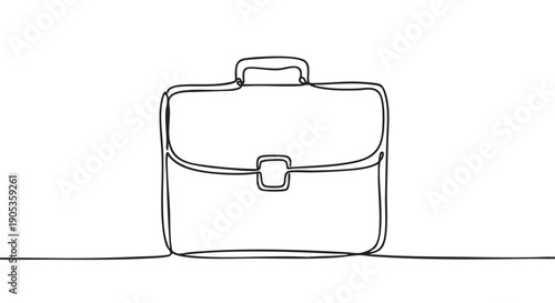 Business briefcase drawn in a continuous single line art style, a minimalist black and white graphic representing corporate work, career, and professional concepts