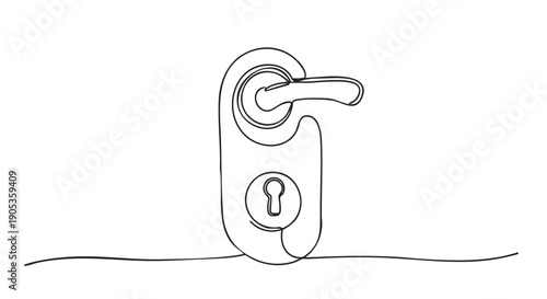 Door handle with a keyhole rendered in a single continuous black line drawing, showcasing a minimalist and elegant artistic style for concepts of home and security