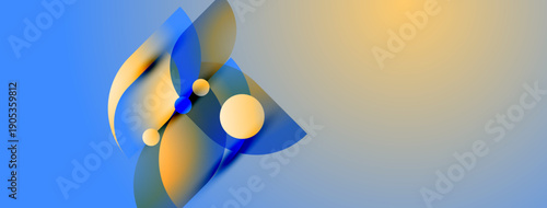 Abstract shapes blend, creating dynamic composition. Blue, orange hues dominate gradient background. Smooth curves suggest movement, energy.