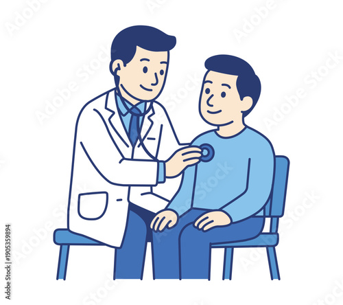 Doctor Examining Patient with Stethoscope Medical Checkup Flat Vector Illustration