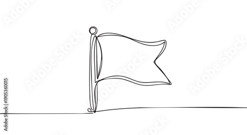 Continuous single line drawing of a waving flag on a flagpole in a minimalist art style, representing a goal, achievement, or important milestone for business success