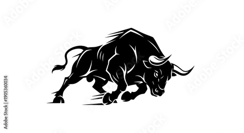 Powerful Black Bull Charging Forward Aggressively 1.