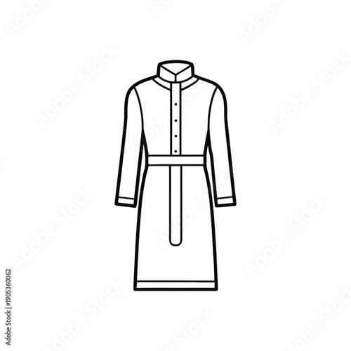 Traditional muslim dress line art isolated on white background