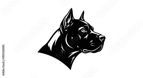 Powerful Black Cane Corso Dog Head Silhouette Illustration.