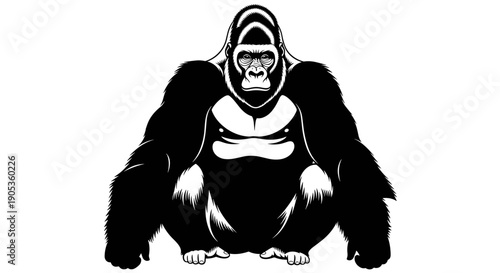 Powerful Gorilla Illustration in Black and White.