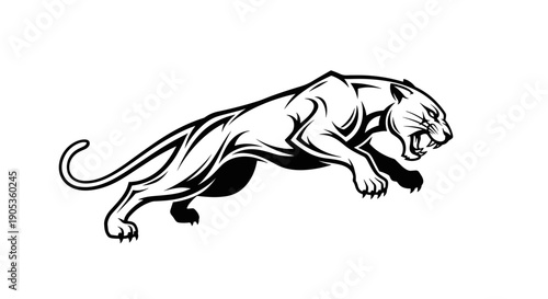 Powerful Panther Leaping Forward in Dynamic Pose.