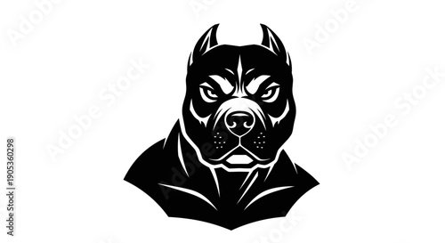 Powerful Pitbull Dog Head Silhouette Fierce Expression.