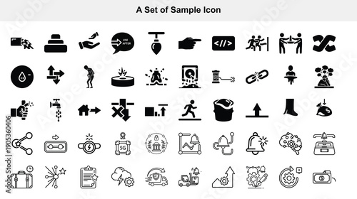 Collection of diverse line icons representing various objects and concepts