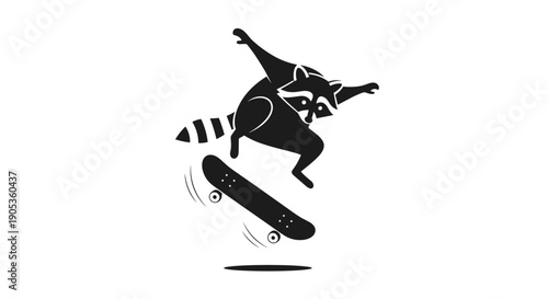 Raccoon Skateboarder Performing Aerial Trick Silhouette.