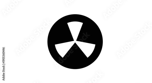 Radiation hazard symbol in black and white.