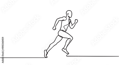 Continuous one line drawing of a running person in a minimalist style, showing a fit athlete in motion with a dynamic and energetic pose for a health and wellness concept