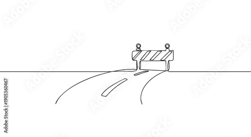 Road barrier blocking a dead end street in a continuous single line drawing style, representing an obstacle, challenge, limitation, or problem to overcome
