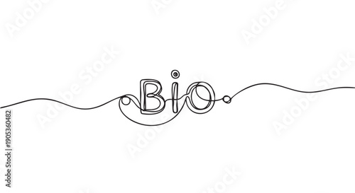 The word Bio drawn in a continuous single line art style with elegant calligraphic lettering for a minimalist and modern concept of nature, life, and ecology